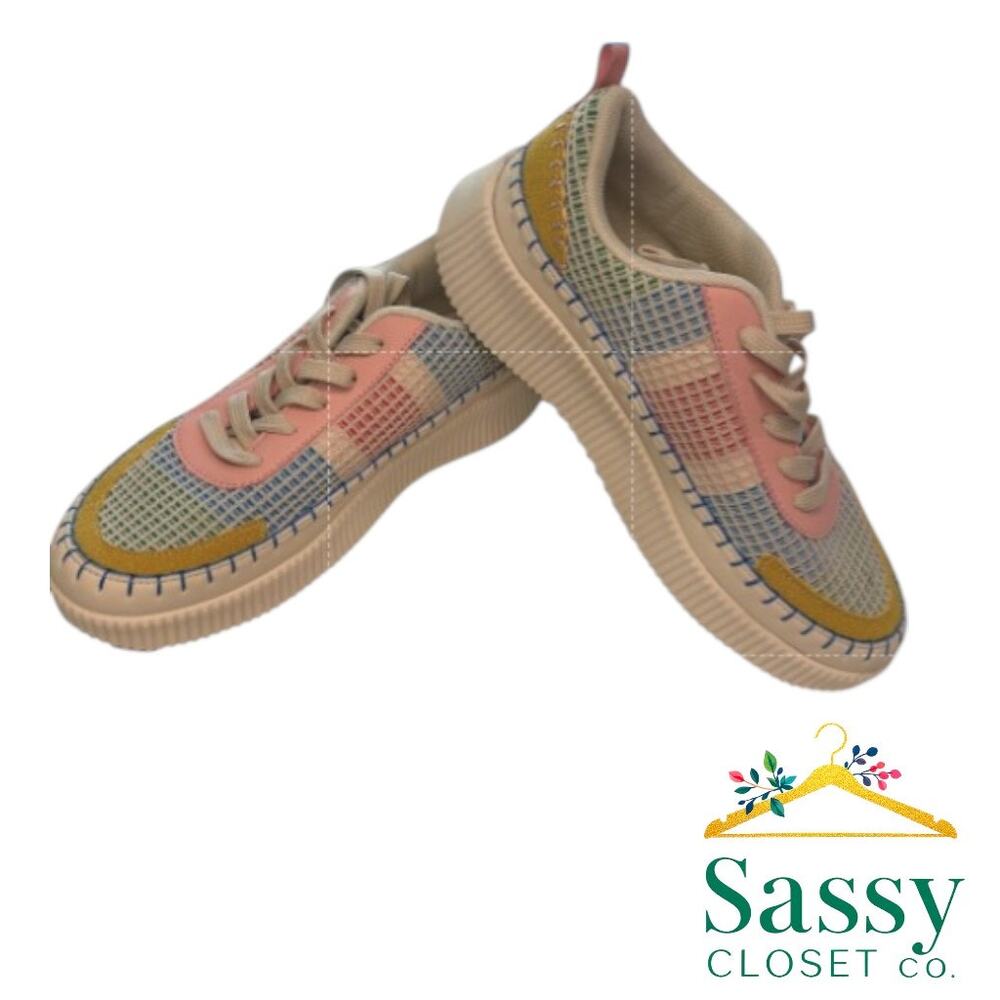 NICOLE MILLER Brita Pastel Colorblock Platform Sneakers 9 NWOT Whipstitch Mesh